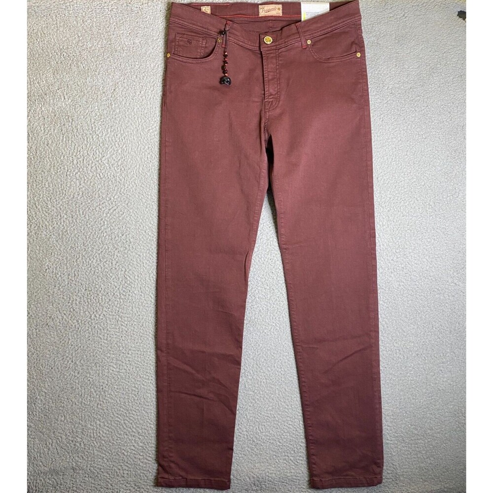 Marco Pescarolo Jeans Mens 50 Rust Burgundy Denim Logo Straight Leg Slim Fit NWT